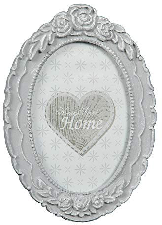 Ambiente Haus Home Sweet Home Ovaler Bilderrahmen grau 15x11cm Herzen Bilderhalter Landhaus NEU