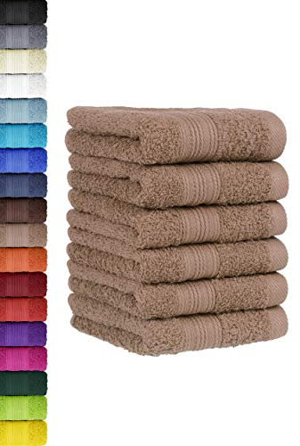 BaSaTex - 6er Pack Handtuch Set für Gäste - Handtücher mit Aufhängeschlaufe aus weicher Baumwolle in 30x50 cm - Gästetücher für die Händereinigung Öko-Tex Standard 100 Zertifiziert - Sandfarben