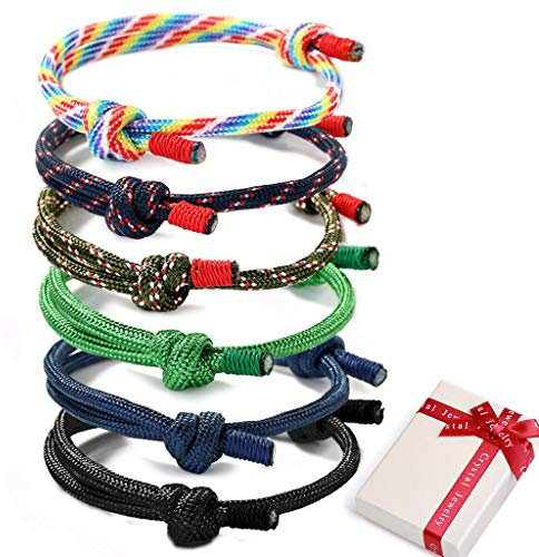 Crazy-M 6 Pcs Geflochtene Nautische Armbänder Geflochtene Armbänder für Männer Damen Seil Schnur Armband Handgemachtes Armband Bunte Einstellbar Handgemachte Navy Seil String Bettelarmband (6 pcs)