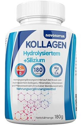 Colageno Hidrolizado con Magnesio, Calcio, Vitamina C y D, mas Silicio - Protege Huesos Articulaciones, Piel, Uñas y Cabello - Recuperaciones Deportistas Antoxidante, 180 Comprimidos - novonatur