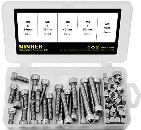 M8 Innensechskantschraube und Mutter Kombinationsbox 304 Edelstahl Mechanische Innensechskant Bolzenset 20mm 30mm 40mm 50mm