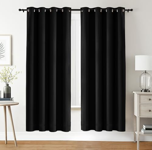 Utopia Bedding Rideaux Occultants à Oeillets 2 Panneaux [140x220 cm, Noir], Rideaux d'Isolation Thermique et Sonore pour Chambre et Salon