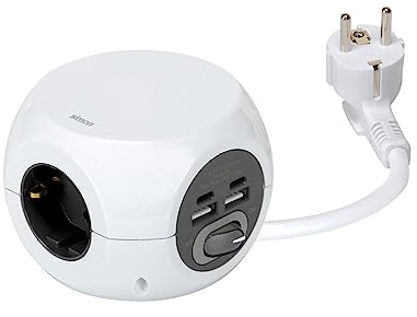 SIMON COMBIBALL - Base de Enchufe Múltiple, Regleta de Enchufes con USB, 7 Tomas de Carga, Ladrón de Enchufes con Interruptor, Color Blanco