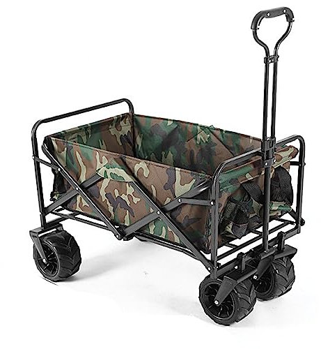 Bollerwagen Faltbar,Garten Handwagen Faltbar Breite Reifen Transportwagen Kapazität 80L and 100L Mit Seitentasche Verstellbarem Griff,Bis 100Kg,55Kg Tragkraft,Camouflage a,9 Wheels