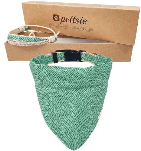 Pettsie Hundehalstuch mit Halsband und Freundschaftsarmband, Verstellbare Größen S, M, und L, Abnehmbares Bandana Tuch, Attraktive Verpackung, Hundeliebhaber, L, Grün