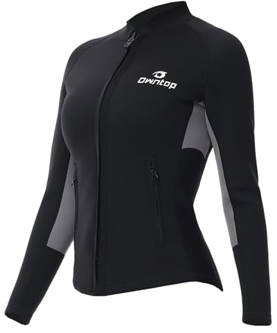 Owntop Damen Neoprenanzug Oberteil Jacke - 2mm Neopren Langarm für Wärme Komfort | Frontreißverschluss, Damen Grau M