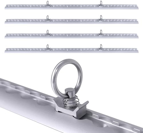 Froadp Juego de 4 rieles de amarre de 1 metro de aluminio anodizado plateado con 10 accesorios de rosca y orificio preperforado, seguro de carga semicircular para remolques, camiones, autocaravanas