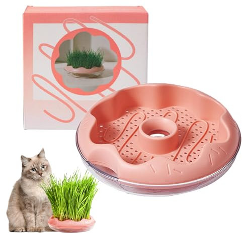 KASESSS Cat Grass Planter, Soil Free Hydroponic Cat Grass Tray, Round Catnip Cat Grass Box Indoor Cat Plant Planting Box Plastic Cat Grass Sprouting Trays for Cats Dogs and Other Pets (Pink)