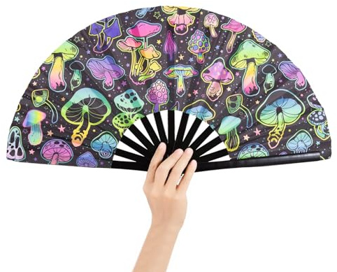 YUNCHONGuk Ventaglio a mano con raggi UV, grandi scomparti pieghevoli in bambù, stile cinese, scomparti per sauna, fan cinesi pieghevoli per rave, feste, danza, prestazioni, decorazione da parete