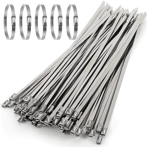 LCOUACEO Fascette Metalliche 500 x 7,9mm, 50 Pezzi Fascette in Acciaio Inox Autobloccanti, Adatto per Avvolgimenti di Scarico, Fasci di Cavi, Manutenzione del Giardino e Tende da Sole