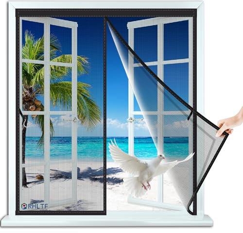 Fliegengitter für Fenster 165x220cm Magnetischer Fliegenvorhang Moskitonetz，Auto Schließen，magnetische Adsorption，für Türen/Pationet Schwarz