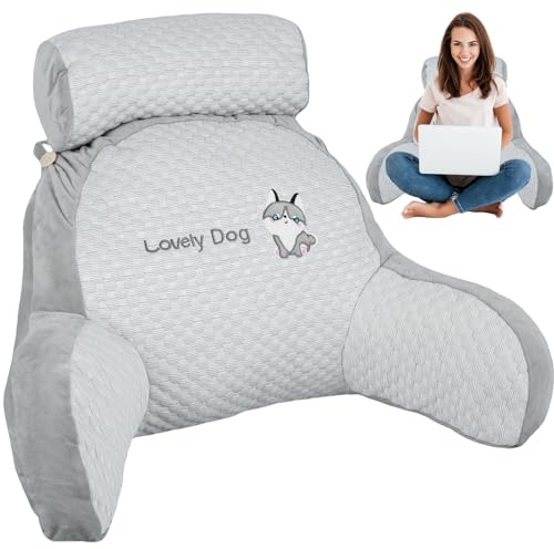 Jokapy Reading Pillow for Bed Adult 70×50×25CM 2 In 1 Cuddle Cushion with Neck Arm Back Support Pillow Detachable Backrest Support Pillow for Bed, Back Gaming Pillow Reading (Ice Bean(L), Husky)