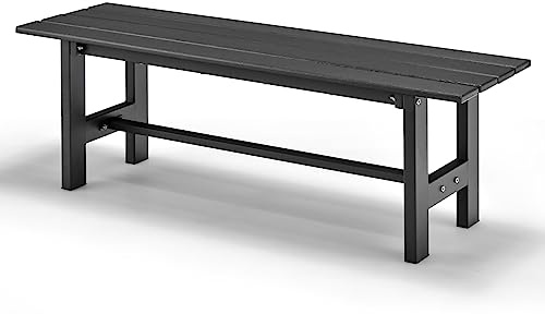 GYMAX Panchina da Giardino 2 Posti, Panchina da Esterno con Seduta a Doghe in HDPE, Struttura in Metallo, Resistente alle Intemperie, Portata 300kg, per Cortile, Balcone, Parco (Nero)