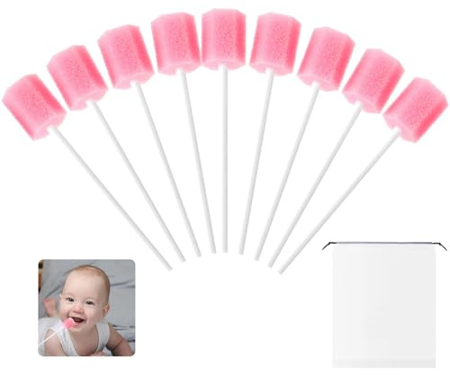 GAOHAN 100 Pcs Mouth Swabs, Oral Care Sponge Swab Disposable Mouth Swab Tooth Cleaning Tool Dental Care Kit, Mouth Sponges for Kit Foam Swab Sticks for Oral Care (Pink)