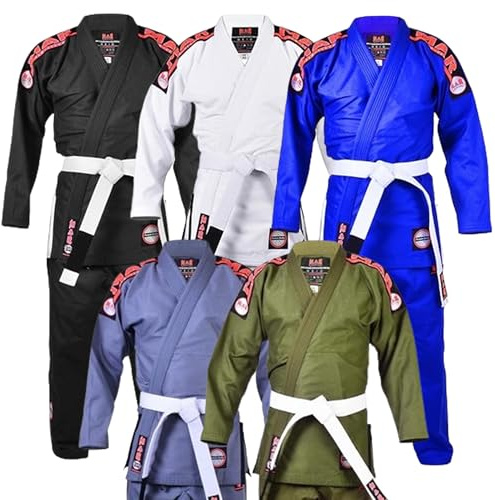 MAR INTERNATIONAL BJJ Gi for Men Women, Adults, Unisex, Brazilian Jiu Jitsu Gi with Free White BJJ Belt, Uniform Kimonos 350-GSM, Sweat-Wicking Fhine Washable, IBJJF Compliant-61B-BLACK-A2