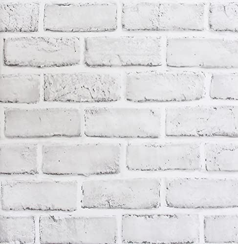 ZHMRROAD White Brick Self Adhesive Wallpaper for Living Room 44.5 x 1300 cm | Vintage Textured Peel and Stick Wallpaper for Bedroom Kitchen, 3D Brick Effect Sticky Back Plastic, Waterproof and Removable