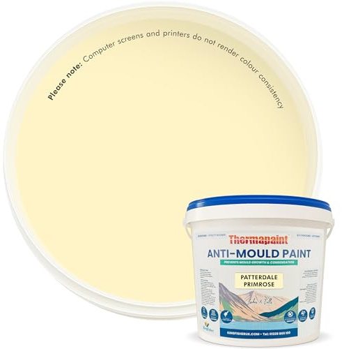 Kingfisher Thermapaint Anti Mould Paint with Active Fungicide 2.5L | Mould & Moisture Resistant Emulsion Wall Paint for Kitchens, Bathrooms & More | Waterproof & Washable | Patterdale Primrose