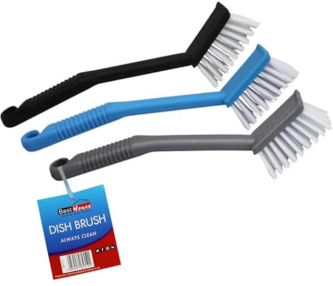 Best House | Dish Brush | Plastic | Multicolor | Pack of 3 | Dish Washing Cleaning Brush with Non Slip Handle | Scrub Brush for Pans, Pots, Kitchen Sink Cleaning