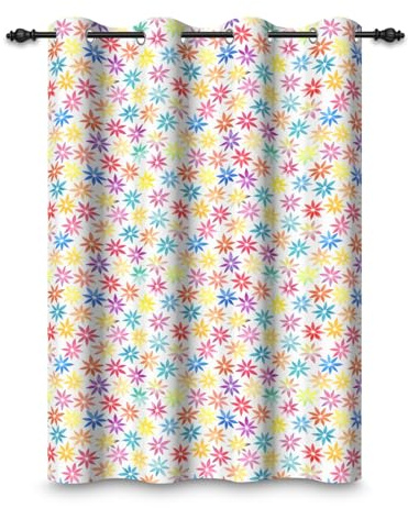 ggaimwf 107x160cm Cortinas Ojales Florales Patrones de Flores de Colores Rústico Granja Cortinas térmicas aislantes Opacas para Ventanas para Dormitorio Sala de Estar Infantil,1 Panel Individual