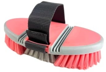 Kardätsche Pferdebürste Wurzelbürste Wurzelkardätsche Reinigungsbürste Lange Borsten Flexibel Ergonomische für Pferd Putzzeug (Coral Pink Grau)