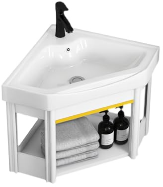 Hörnhandfat set av keramik för väggmontering, platsbesparande flytande skåp för små badrum, 42 cm (16,5 tum), perfekt för kompakta rum, snygg och funktionell design