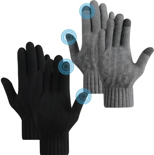 JagFond 2 Pares Guantes Invierno Hombre y Mujer, Guantes de Lana Táctiles | Guante Termicos con Forro Polar Suave, Regalo Ideal al Aire Libre para Frio Antideslizantes Esquí Ciclismo Motocicleta Correr
