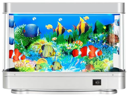 DoubleCare Fake Fish Tank,Virtual Ocean Moving Fish lamp,Fake Aquarium Decor,Realistic Artificial Aquarium Decorations for Bedroom & Office - Silver