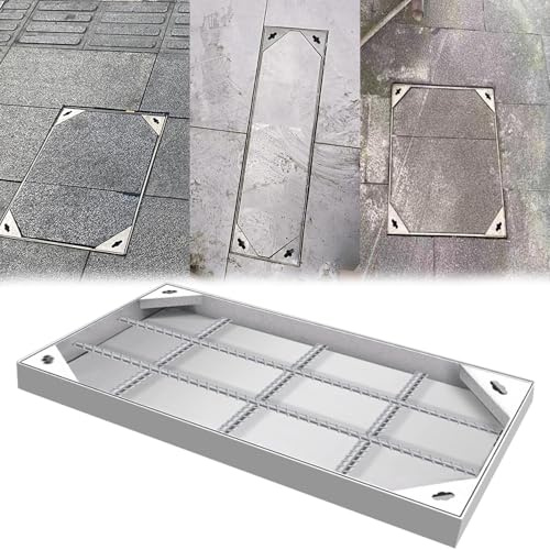 SXEVZOO Osynligt Brunnslock I Rostfritt Stål, Rektangel Infällt Septiktanklock För Uppfart/garage/parkeringsplats, Kraftigt Avloppsbassänglock Med Bas(55x65cm)