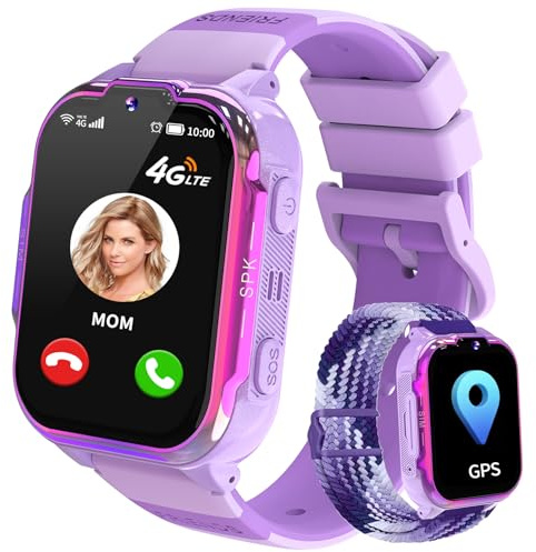 JUBUNRER 4G Smartwatch för Barn Telefon Videosamtal SOS Väckarklocka | Stegräknare Spel Kalkylator Vattentät Pojkar Flickor