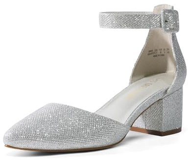 DREAM PAIRS Scarpe Tacco Pump per Donna Comode Eleganti Scarpe Décolleté con Tacco Grosso e Punta,Size 38,Argento/Glitter,ANNEE