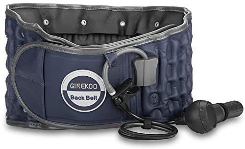 Ginekoo Ceinture de décompression pour le dos – Ceinture de traction à air de la colonne vertébrale pour soutien lombaire et douleurs lombaires – Ceinture de traction lombaire – Bleu (73,7 à 124,5 cm)
