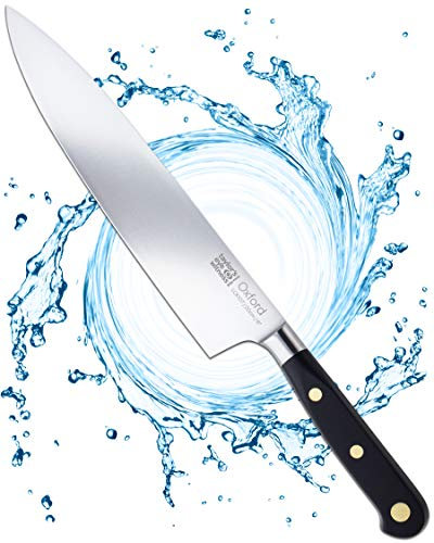 Taylors Eye Witness Oxford Professional Long Chef Knife - 20cm/8” Full Tang Blade, Taper Ground Stainless Steel. Traditional Triple Brass Rivet Comfort Handle. Razor Sharp for Longer