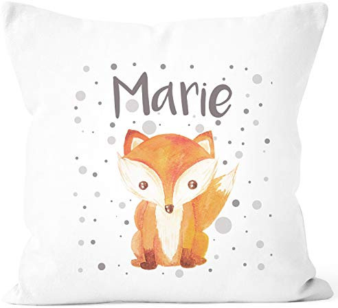 SpecialMe® Kissen-Bezug mit Namen Fuchs-Motiv Kissen-Hülle Namenskissen Baumwolle personalisierte Geschenke Dekokissen weiß Unisize