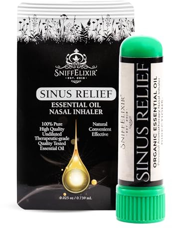 SniffElixir Sinus Relief Aromatherapy Nasal Inhaler Stick – Essential Oil Inhaler Made with USDA Certified Organic Essential Oils, Fresh Clean Cooling Aroma