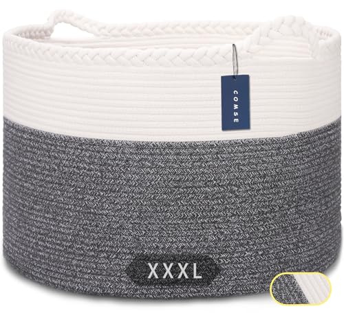 COMSE XXXLarge Woven Blanket & Laundry Basket, 87L, White & Black