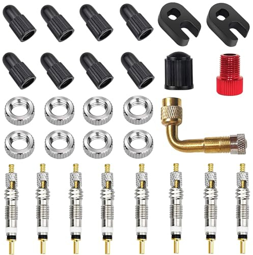 Sclaverand Presta französische Ventile Ersatz Set, CTRICALVER Ventileinsatz,Fahrradventil Einsatz Adapter, Autoventil Luft Pumpe, Kompressor, KFZ Aufsatz, Ventil Entferner Tool Kit (29 stück)