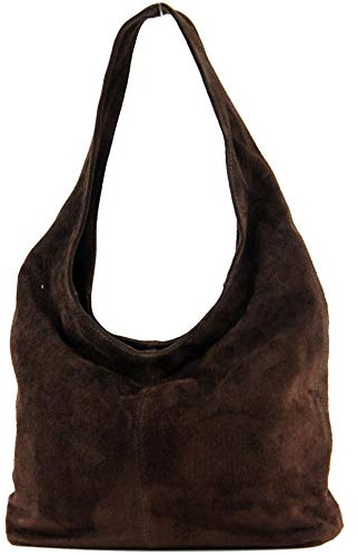 modamoda de T150 Damen Schultertasche Shopper Large aus Wildleder handmade in Italy, Farbe:Dunkelbraun2021
