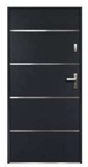Vente-unique - Puerta de entrada de acero y inox Alt. 207 x Ancho 100 cm antracita - se abre hacia la izquierda NAXARA