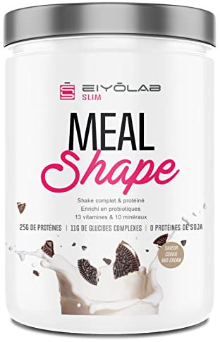MEAL SHAPE | Substitut de Repas à Boire | 25g de Protéines, Fibres (Avoine - Patate Douce - Psyllium), Vitamines et Probiotiques | Pauvre en Sucre | 183 Kcal Cookies & Cream | Sans Gluten | Eiyolab