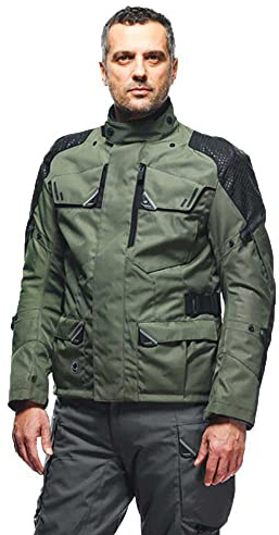 Dainese - Ladakh 3L D-Dry Jacket, Chaqueta Impermeable para Moto de Turismo, Protectores de Hombros y Codos, 4 Estaciones, Chaqueta de Moto para Hombre, Verde Militar/Negro, 44