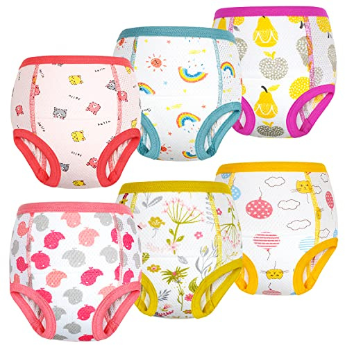FLYISH DIRECT Potty Training Pants Breathable, Soft Cotton Reusable Training Pants for Boys and Girls, Potty Training Underwear with Mesh Holes, Pink, 4 Years