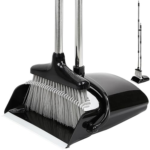 Taylor & Brown Long Handled Dustpan and Brush, Broom and Dustpan Set, Household Dust pan Combo with 130cm Handle for Indoor Outdoor Household Cleaning and Sweeping (Black/Grey)