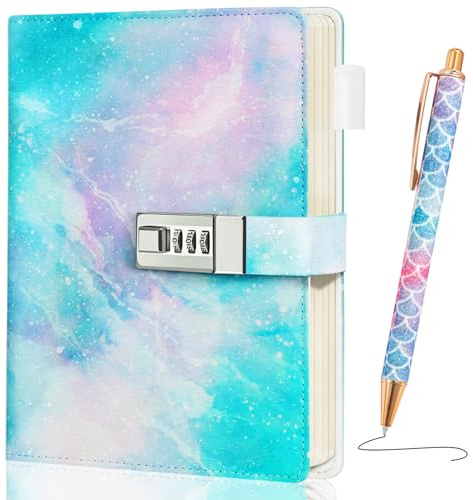 Beadsky Diary with Lock for Girls Age 8-12, A5 Sectet Journal with Lock, 192 Pages Password Notebook Lock Diary with Pen, Preppy Aesthetic Journals Cute Stuff Birthday Gifts for Teen Girls & Women