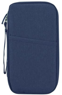 Passport Holder Travel Wallet, Large Capacity Travel Document Holder, RFID Blocking Waterproof Portable Travel Wallet Organiser for Cash Passport ID Card Credit Cards Flight Ticket Pen (Navy Blue)
