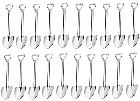 Lrtzizy 20 Pièces Cuillères à en Forme de Pelle 4,7 Pouces en Acier Inoxydable Mini Cuillères à Café Petites Cuillères pour Dessert, Thé