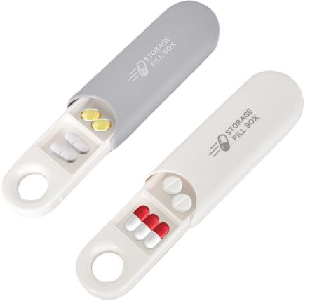 2 Piezas Mini Pastillero Pequeño para Viajes, Pastillero de Bolsillo Portátiles Caja de Pastillas con 3 Compartimentos, Pastillero para Vitaminas Medicamentos, Buen Rendimiento Sellado (Blanco y Gris)