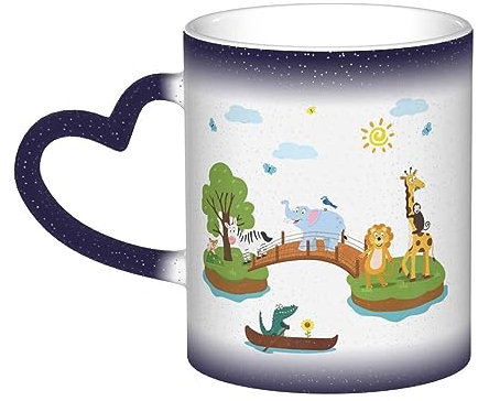 XTXGBT Tazas de café gigantes con estampado de animales de la selva, taza mágica de cerámica sensible al calor, gran regalo