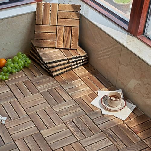ELzEy Baldosas cuadradas de Madera entrelazadas for terrazas de Patio, Pisos de Madera Maciza cortables for Exteriores, losas de pavimentación for Todo Tipo de Clima, con Respaldo de plástico(10pcs)
