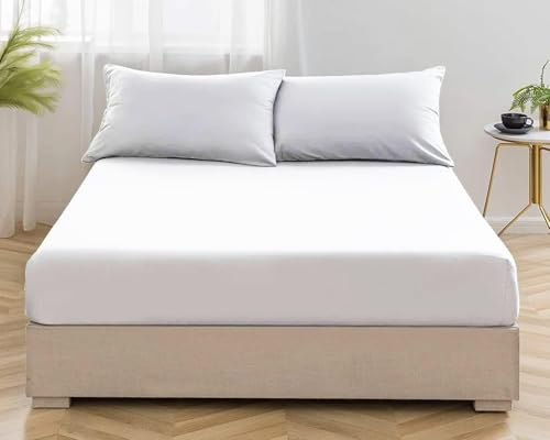 Bella Nights Fitted Sheet 100% Polycotton – Deep Pocket 25CM, Soft Brushed, Durable & Comfortable Bed Sheet – Easy Care Bedding (White, Double)