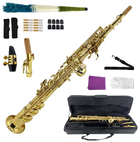 ModouString Straight Soprano Saxophone Bb B Flat Sax with Case, Mouthpiece,Reeds & Accessories Brass Woodwind Instrument for Beginners,Adults & Advanced Players